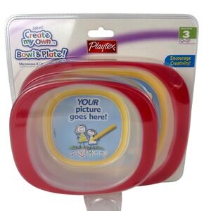 Vtg NOS Playtex Create My Own Bowl & Plate Kids Picture 2 Pc Dinnerware Set 2007